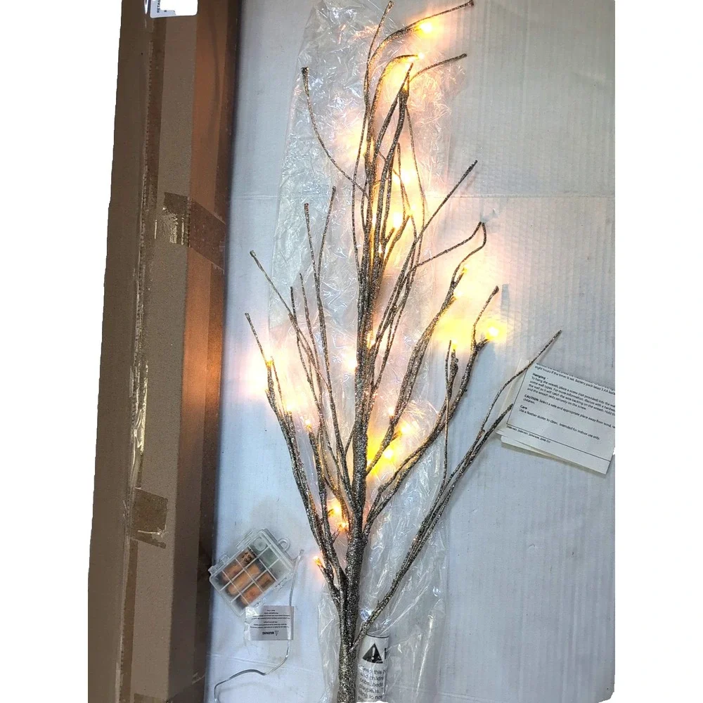 Restoration Hardware Lighted Glitter Champagne Gold Flexible Branches‎ 48